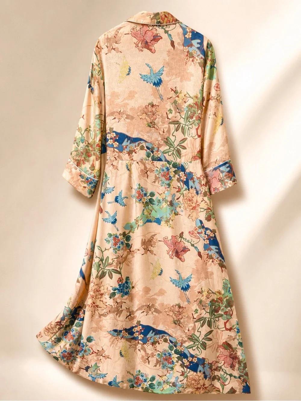#121 Zara Floral Satin Long Dress/Robe in Peachy background - Picture 6 of 7
